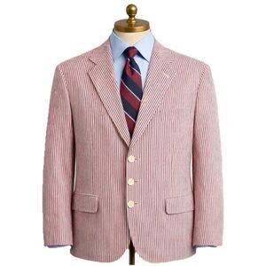 Men’s Red White Pinstripe Seersucker Blazer Sport Coat Ivy League Old Money XL
